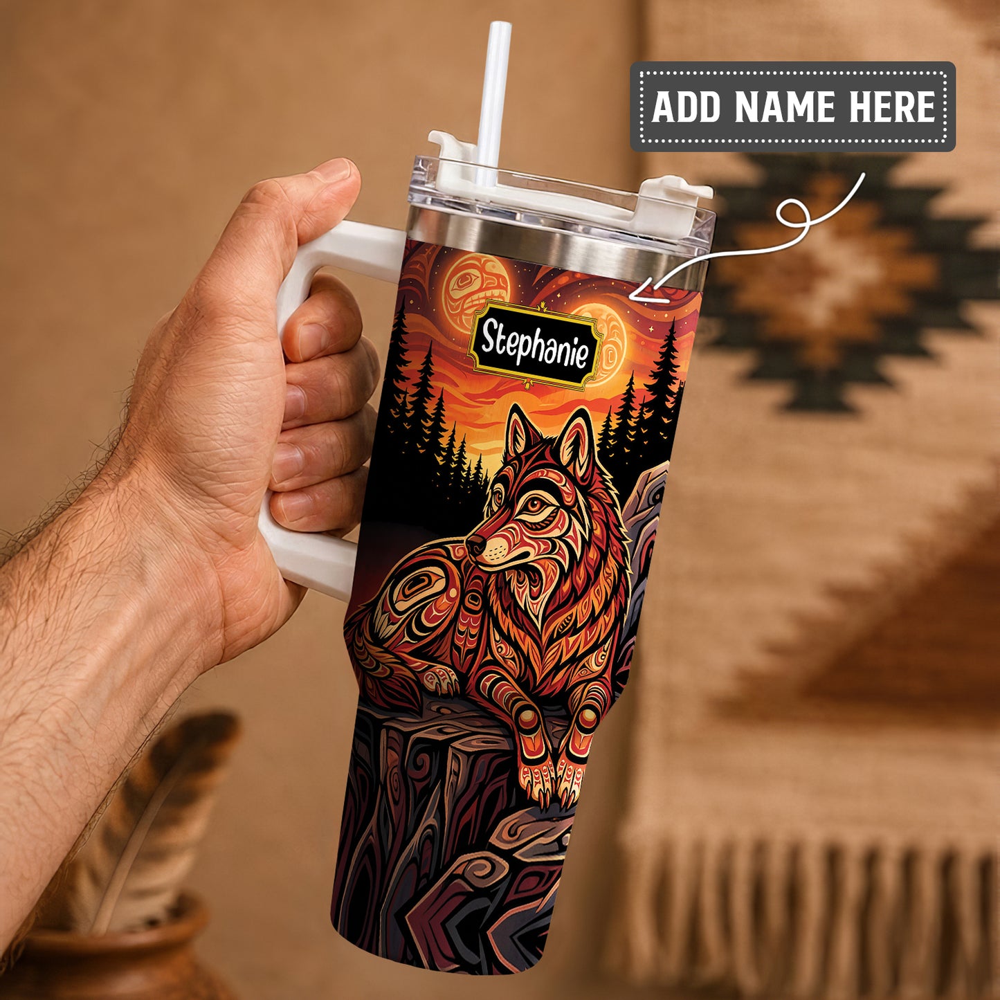 Moonlit Wolf Guardian Personalized Tumbler