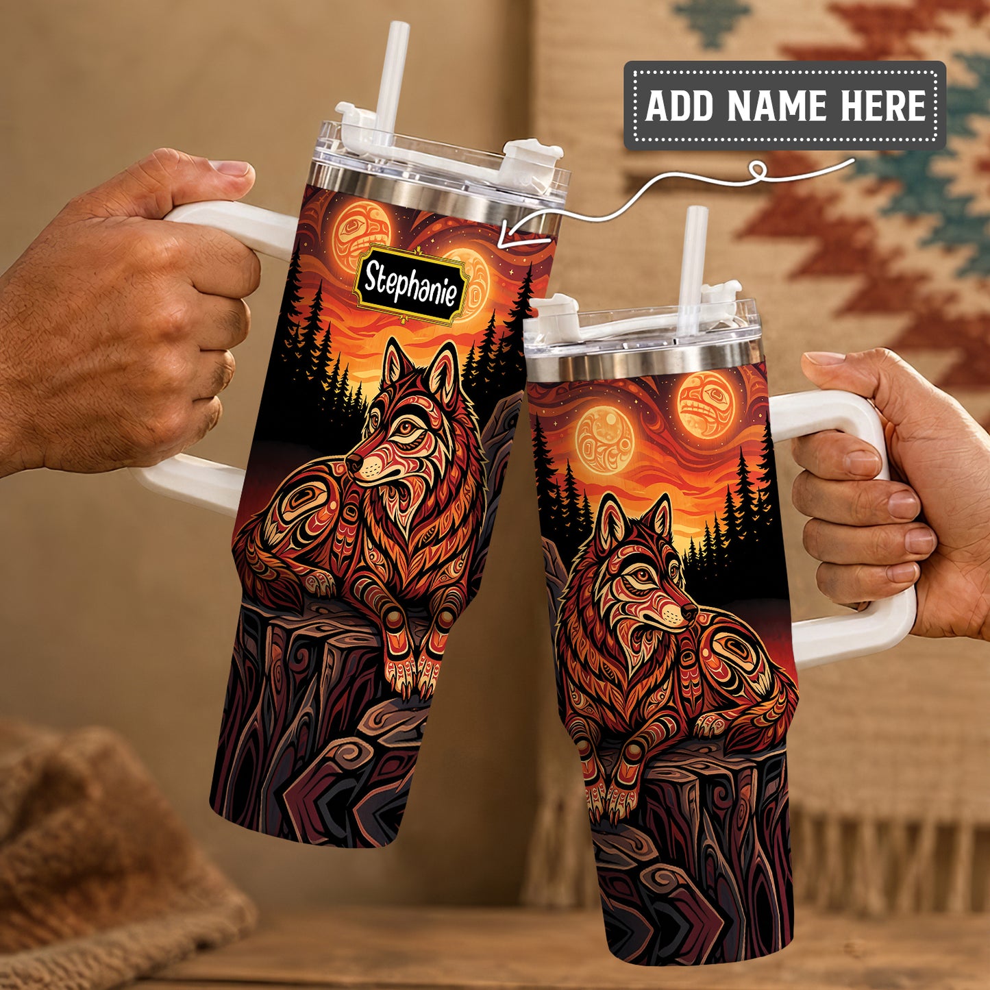 Moonlit Wolf Guardian Personalized Tumbler