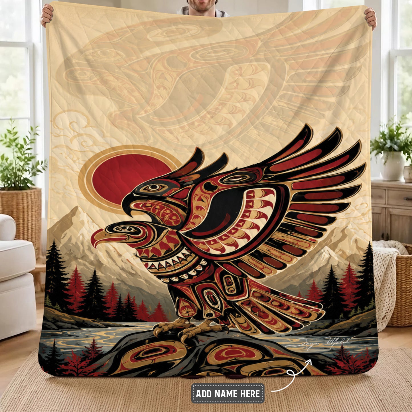 Twin Eagles of Dawn Personalized Premium Blanket