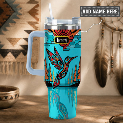 Turquoise Hummingbird Horizon Personalized Tumbler