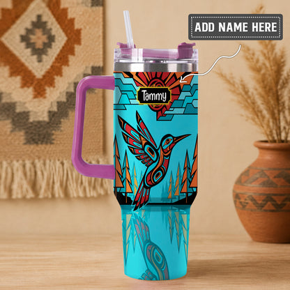 Turquoise Hummingbird Horizon Personalized Tumbler