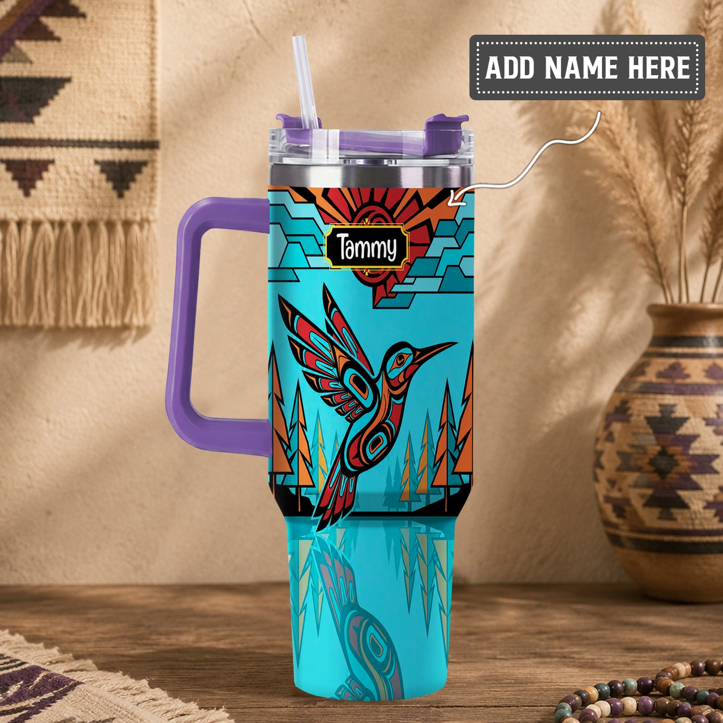 Turquoise Hummingbird Horizon Personalized Tumbler