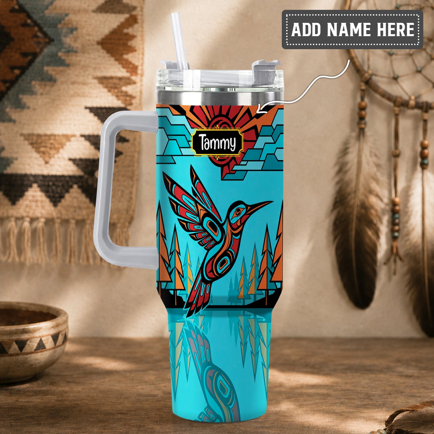 Turquoise Hummingbird Horizon Personalized Tumbler