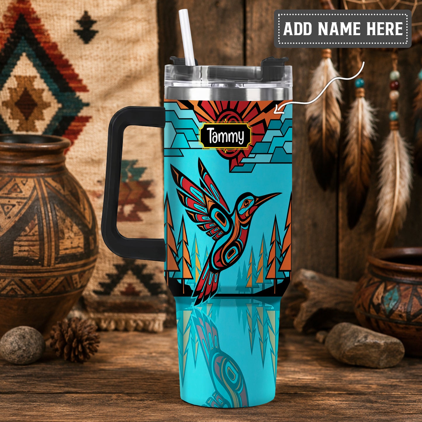Turquoise Hummingbird Horizon Personalized Tumbler
