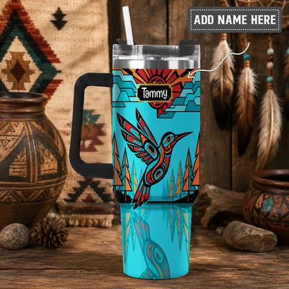 Turquoise Hummingbird Horizon Personalized Tumbler