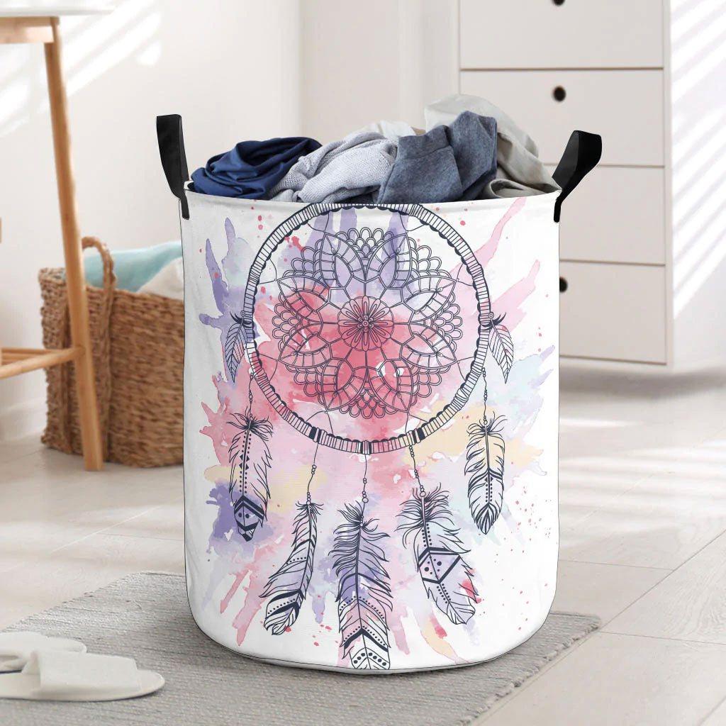 Pink Water Color Dream Catcher Laundry Basket WCS