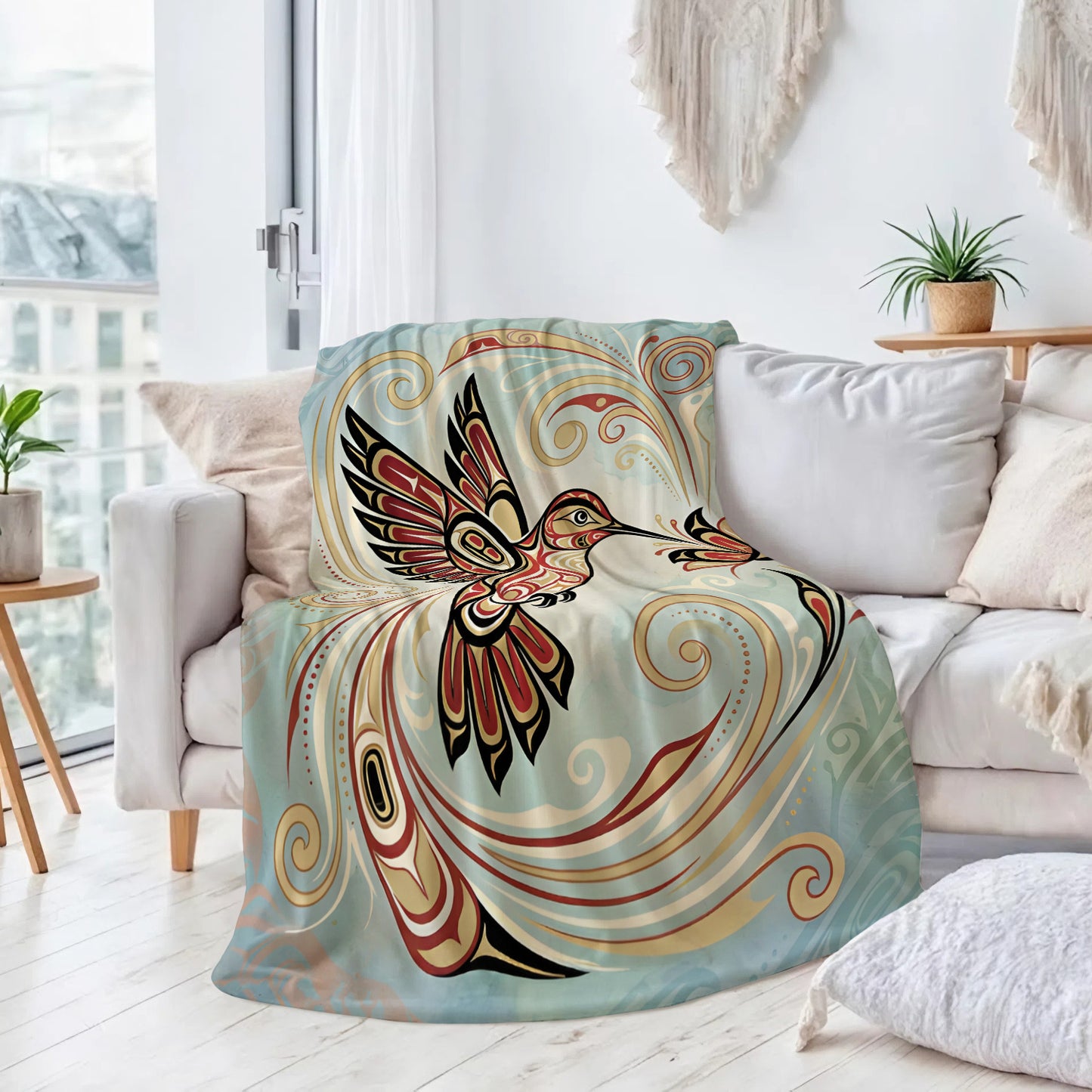 Crimson Hummingbird Elegance Personalized Premium Blanket