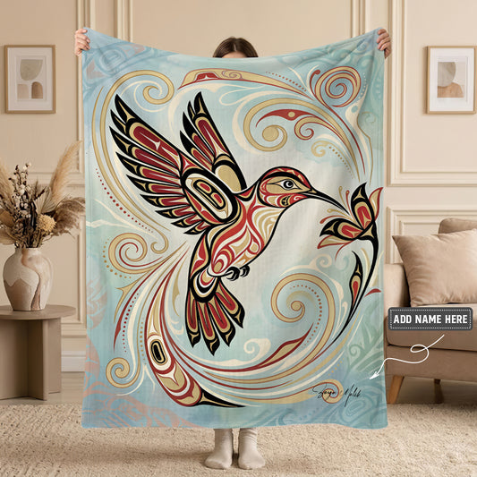 Crimson Hummingbird Elegance Personalized Premium Blanket