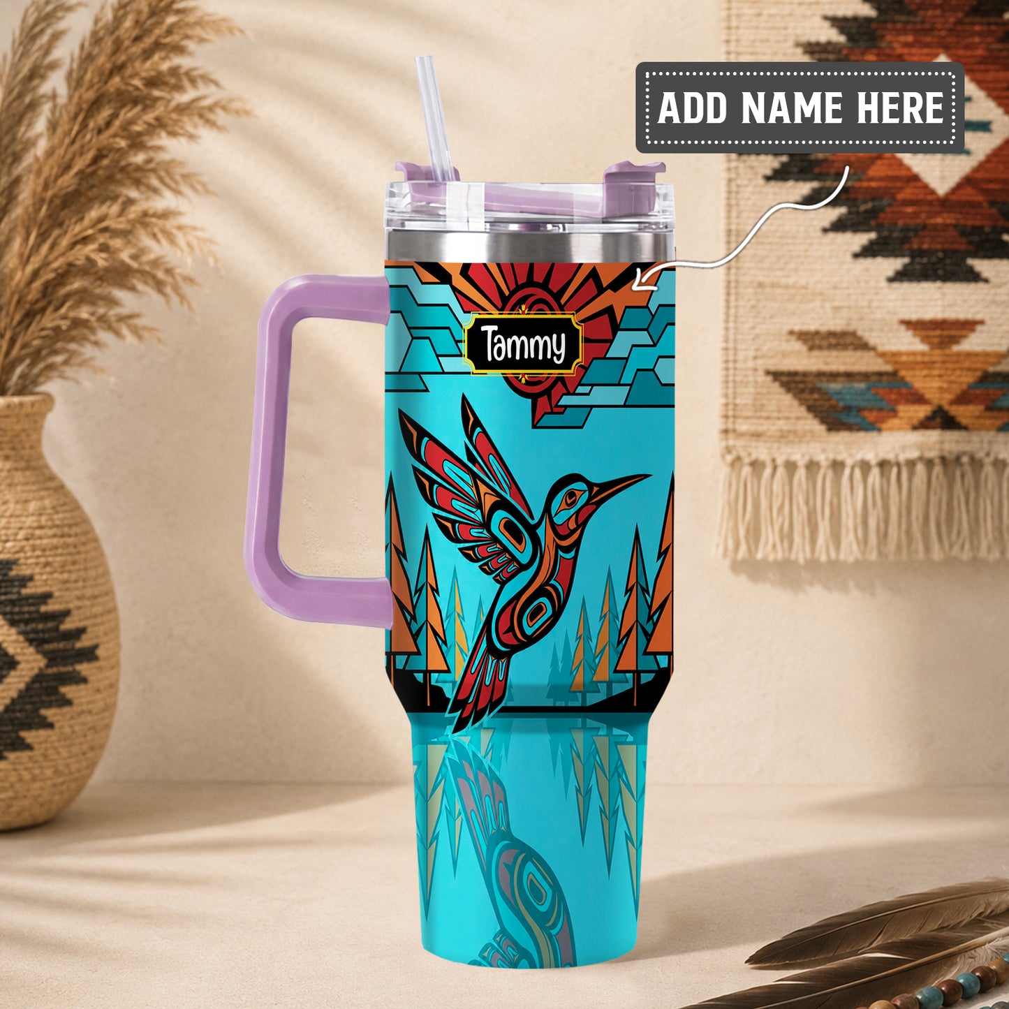 Turquoise Hummingbird Horizon Personalized Tumbler