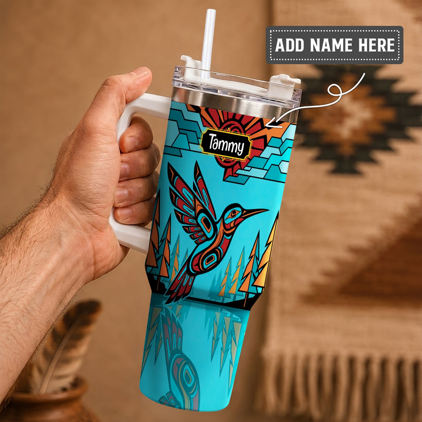 Turquoise Hummingbird Horizon Personalized Tumbler