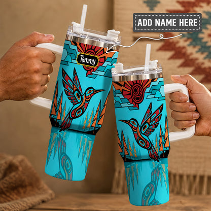 Turquoise Hummingbird Horizon Personalized Tumbler