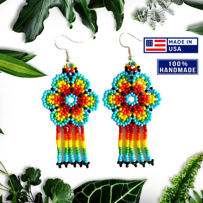 SALE 50% OFF - Ethnic Flower Turquoise Chandelier Beaded Handmade Earrings For Women