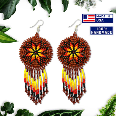 SALE 50% OFF -  Brown Fire Color Flower Round Beaded Handmade Earrings For Women