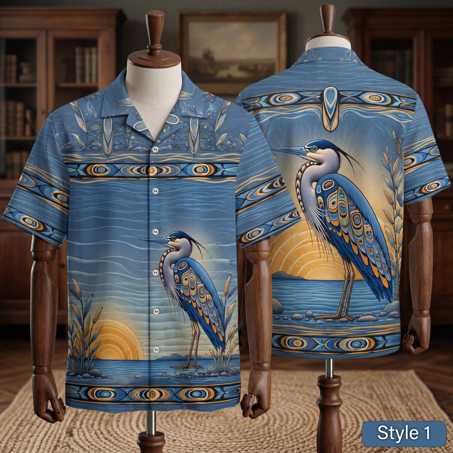 Native Heron Haida Pattern Hawaiian Shirt for Adults & Kids