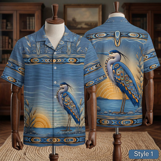 Native Heron Haida Pattern Hawaiian Shirt for Adults & Kids