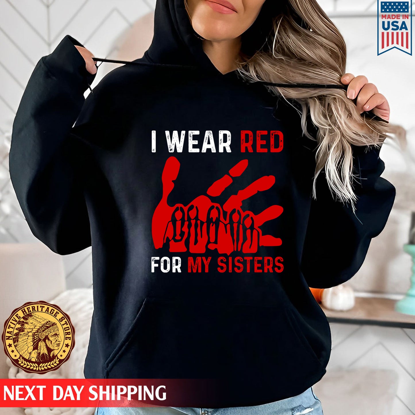 MMIW I Wear Red For My Sister Red Hand Unisex Hoodie/Sweatshirt/T-Shirt