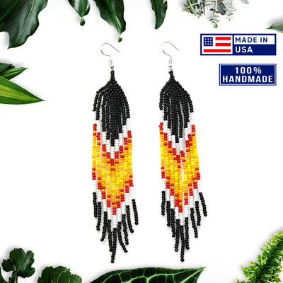 SALE 50% OFF - Black Orange Yellow Beaded Handmade Earrings For Women