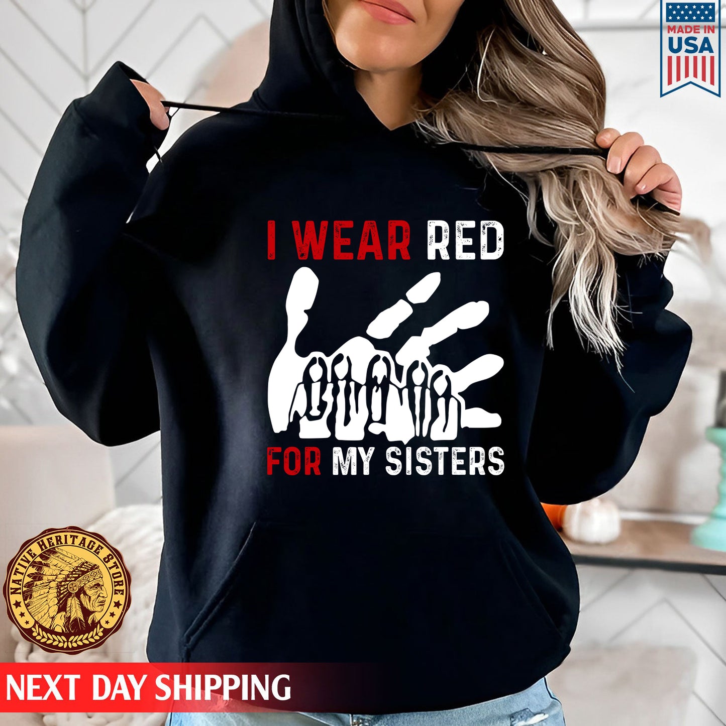 MMIW I Wear Red For My Sister Red Hand Unisex Kid size Hoodie/Sweatshirt/T-Shirt