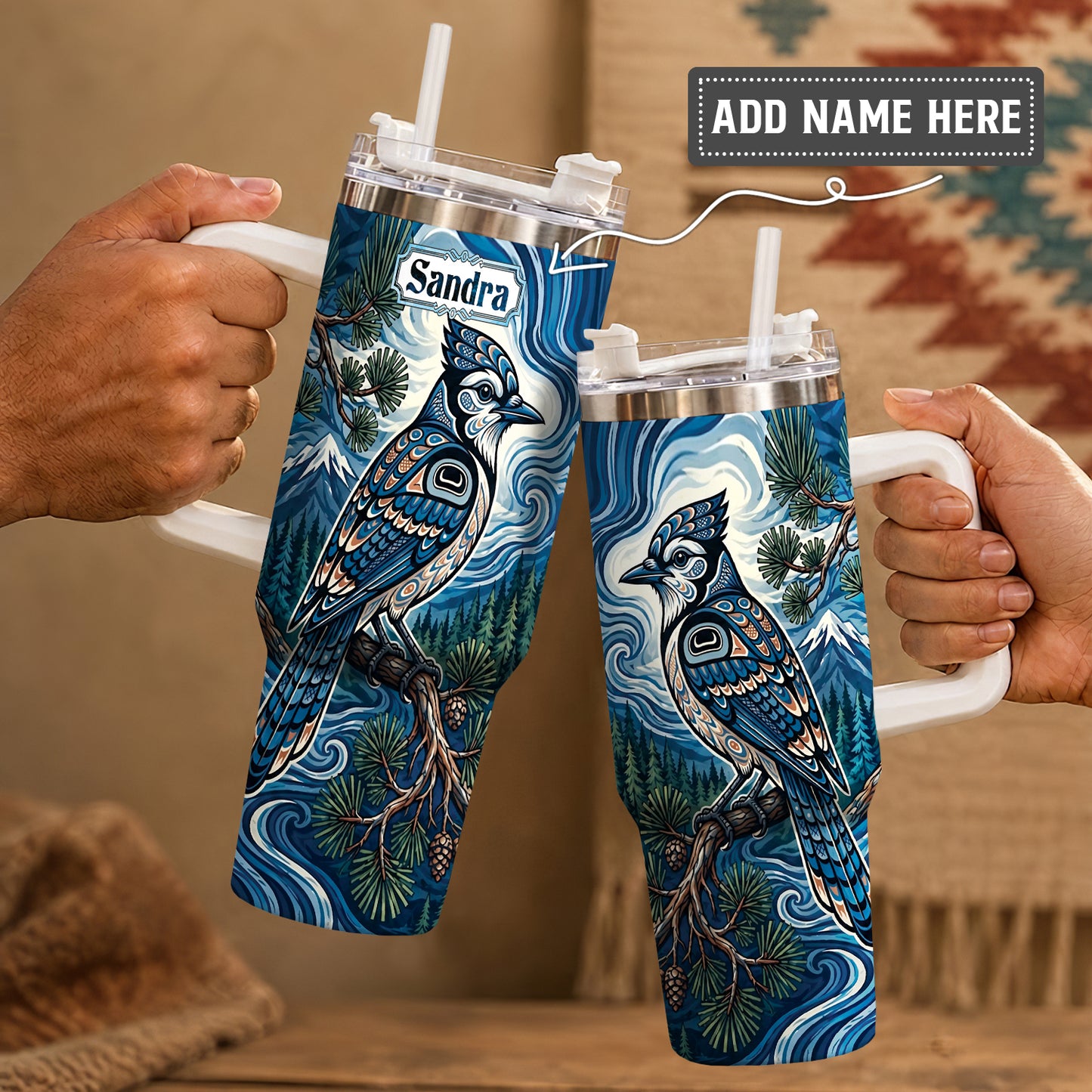 Blue Jay Forest Whispers Personalized Tumbler