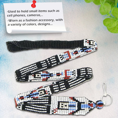 SALE 50% OFF - Black White Red Seed Beaded Lanyard Id Holder Yei Dancer Beadwork