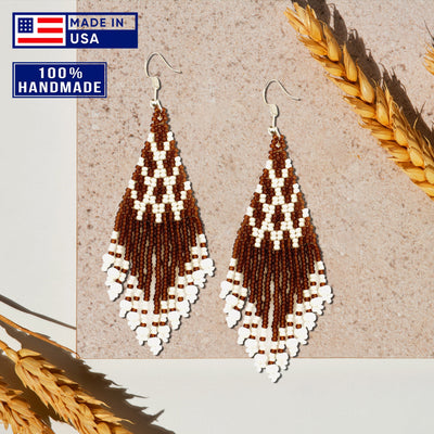 SALE 50% OFF - Seed Bead Brown Pattern Beaded Handmade Earrings For Women