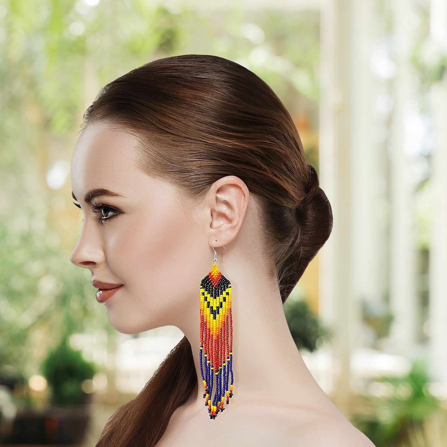 SALE 50% OFF - Blue Red Ethnic Beaded Handmade Earrings For Women