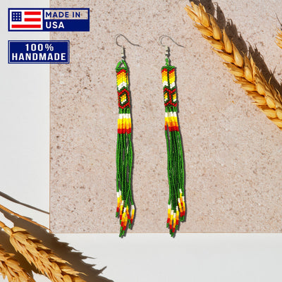 SALE 50% OFF - Green Extra Long Beaded Handmade Earrings For Women