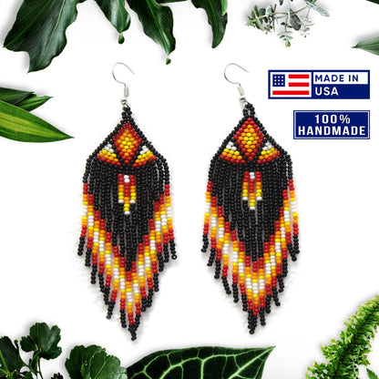 SALE 50% OFF - Black Sun Colors Hook Pattern Beaded Handmade Earrings For Women