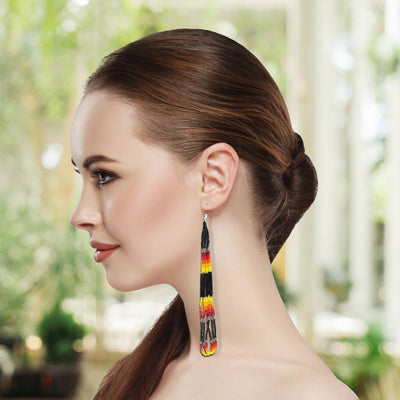 SALE 50% OFF - Black Fire Color Long Pattern Beaded Handmade Earrings For Women