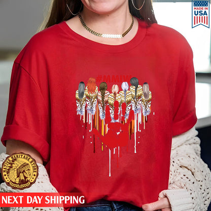 MMIW - Women Red Hand Together Feather Heart Shirt