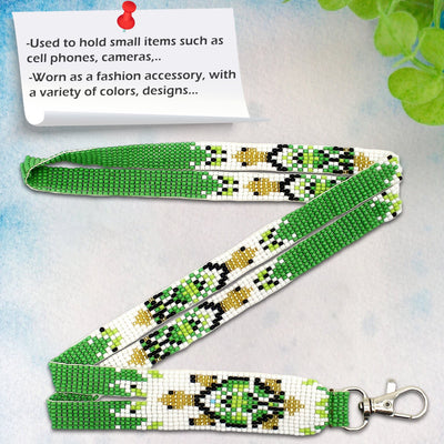 SALE 50% OFF - Handmade beaded Turtle design Green White Lanyard