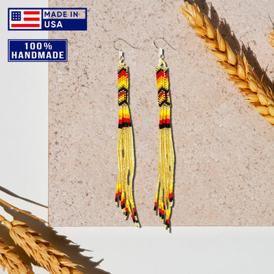 SALE 50% OFF - Gold Extra Long Pattern Beaded Handmade Earrings For Women Native Style