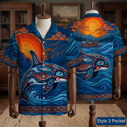 Native Raven Haida Pattern Hawaiian Shirt for Adults & Kids