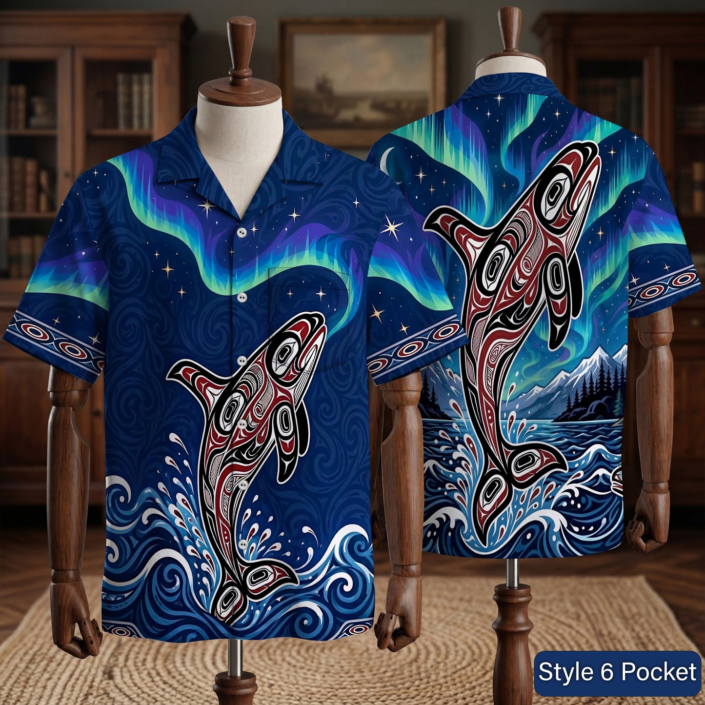 Native Blue Jay Bird Haida Pattern Hawaiian Shirt for Adults & Kids