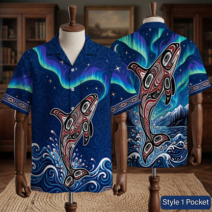 Native Orca Haida Pattern Hawaiian Shirt for Adults & Kids