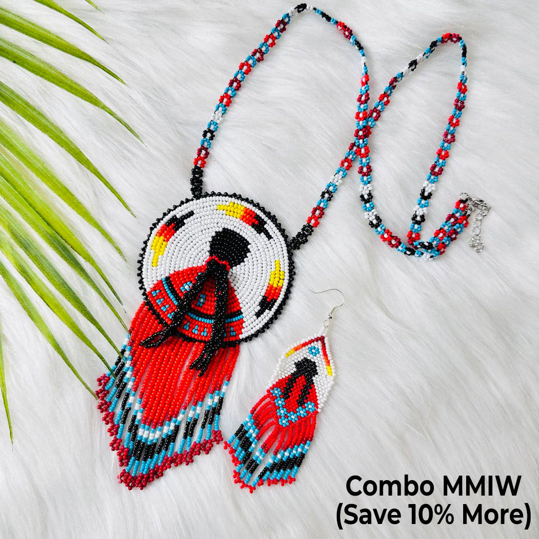 SALE 50% OFF - Combo MMIW Handmade Beaded Necklace And Earrings Unisex With Native American Style