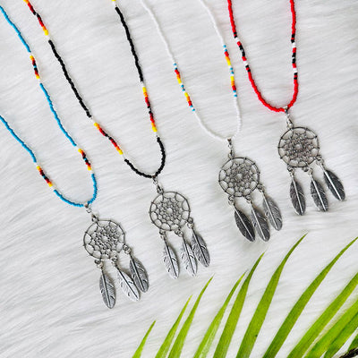 SALE 50% OFF - Long Silver Dreamcatcher Black Dusk Handmade Beaded Necklace For Women With Native American Style