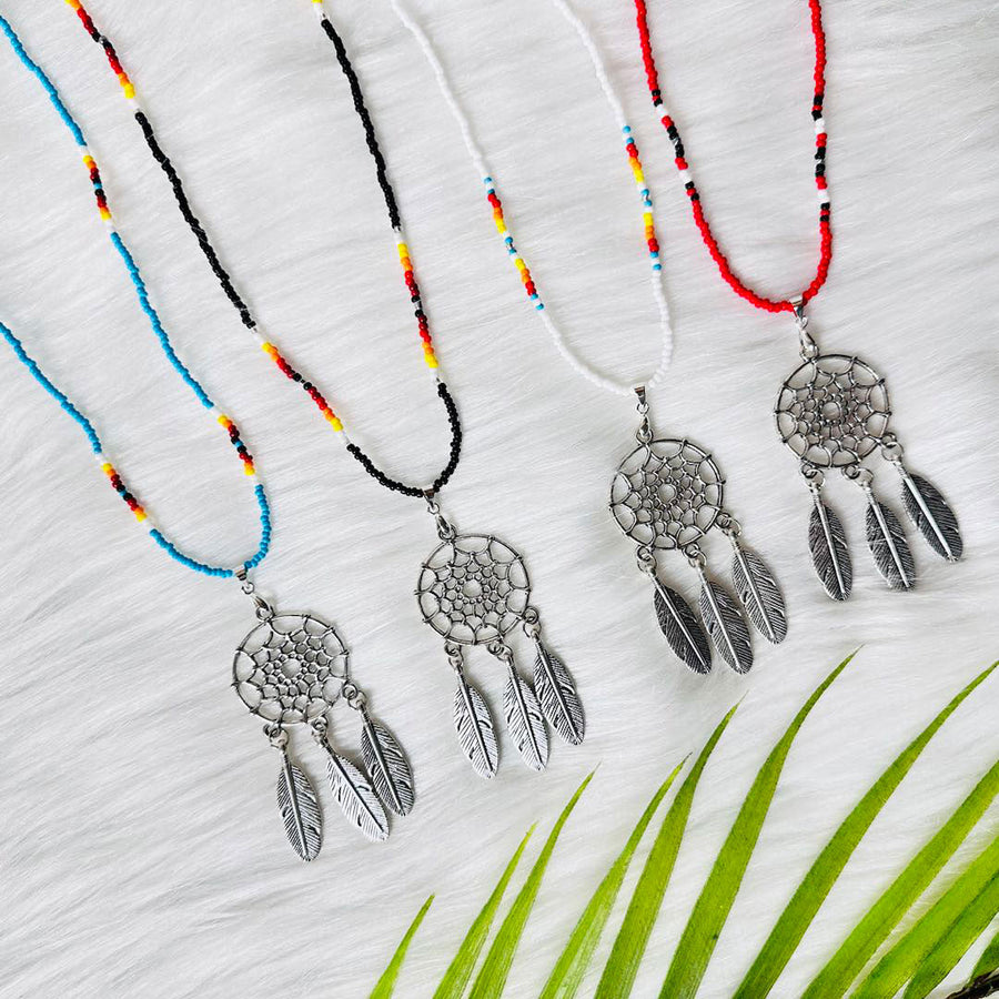 SALE 50% OFF - Long Silver Dreamcatcher Dark Blue Handmade Beaded Necklace For Women Native American Style