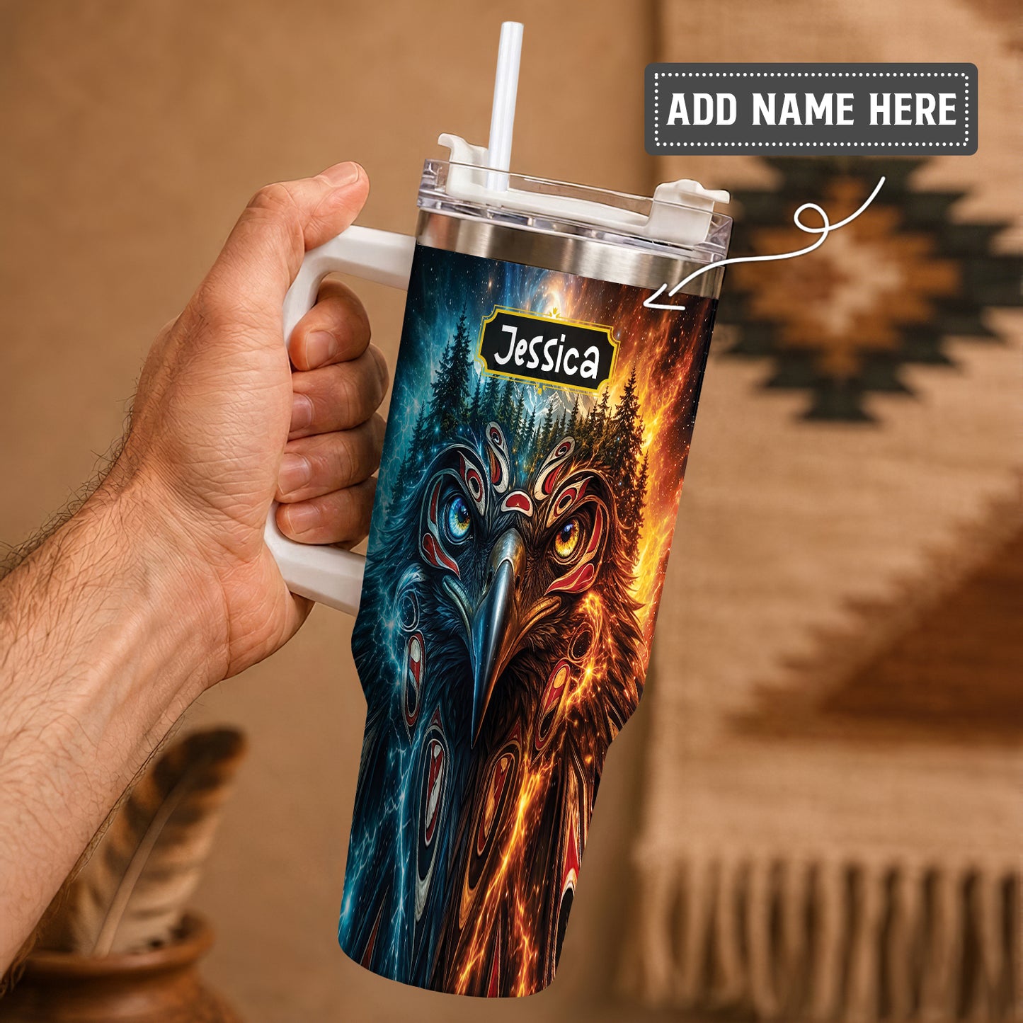 Eagle Fire Ice Personalized Tumbler