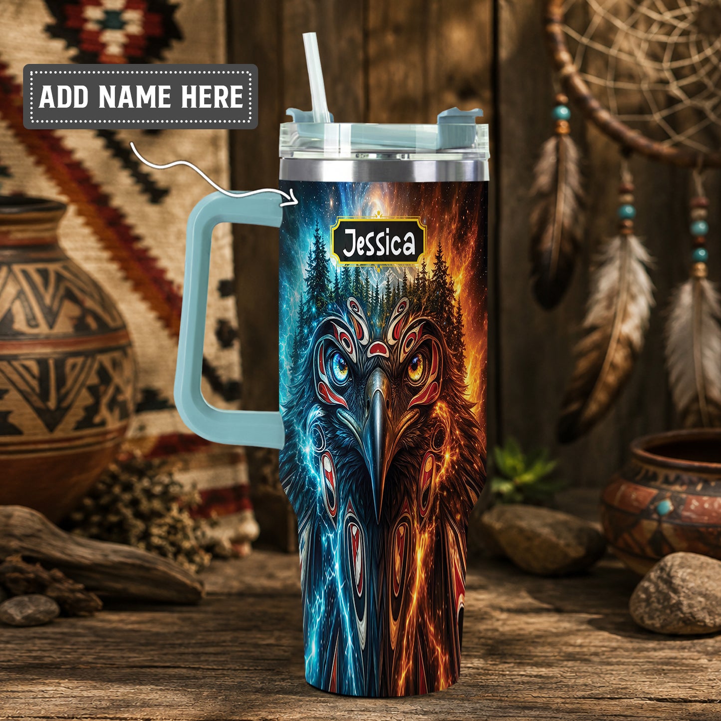 Eagle Fire Ice Personalized Tumbler