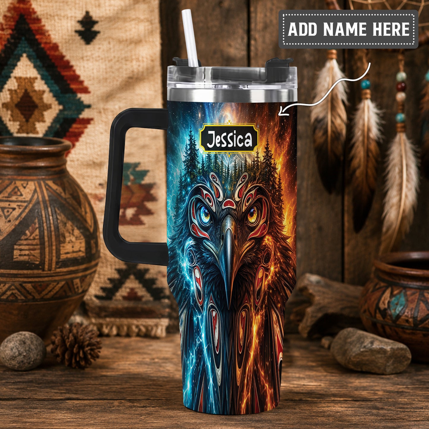 Eagle Fire Ice Personalized Tumbler
