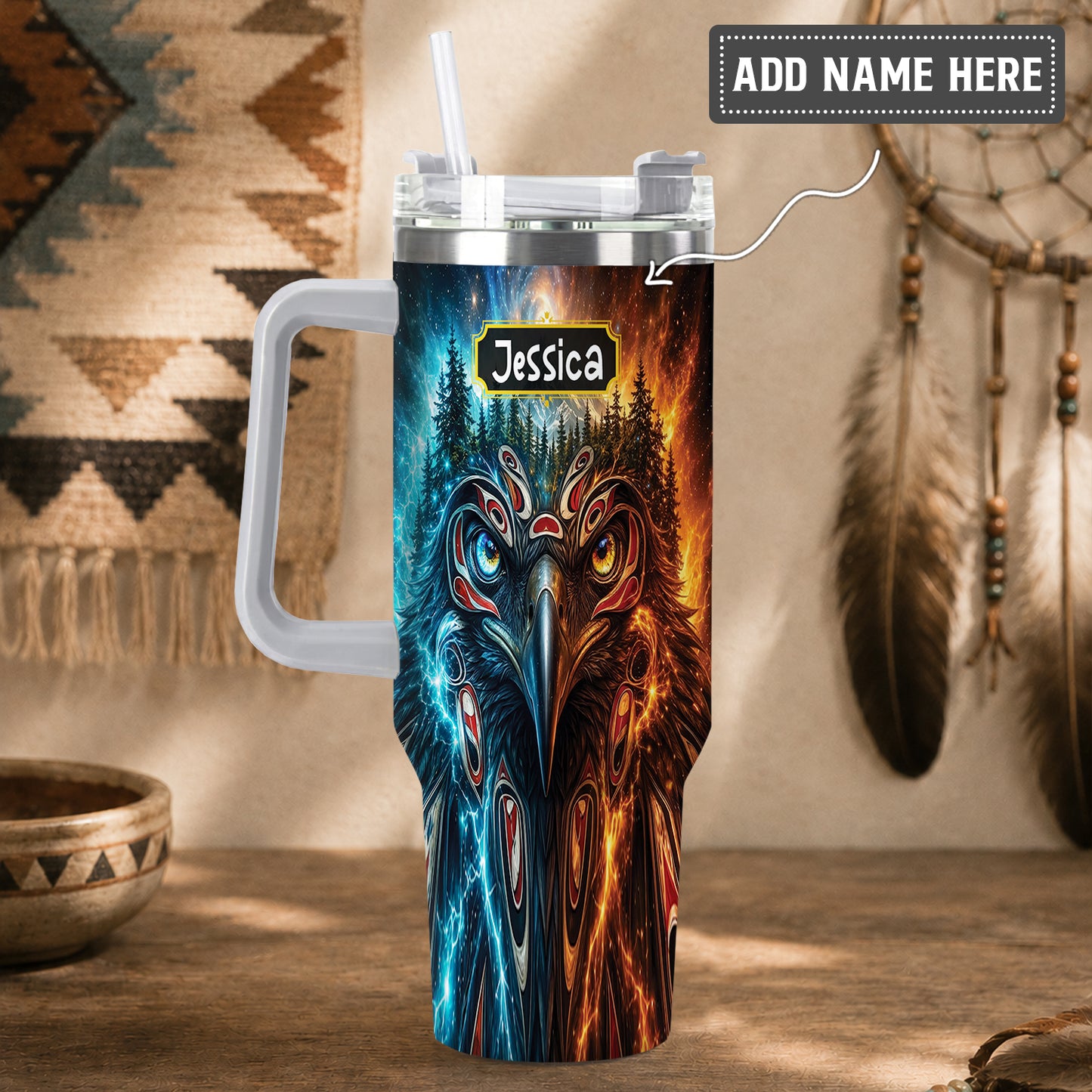 Eagle Fire Ice Personalized Tumbler