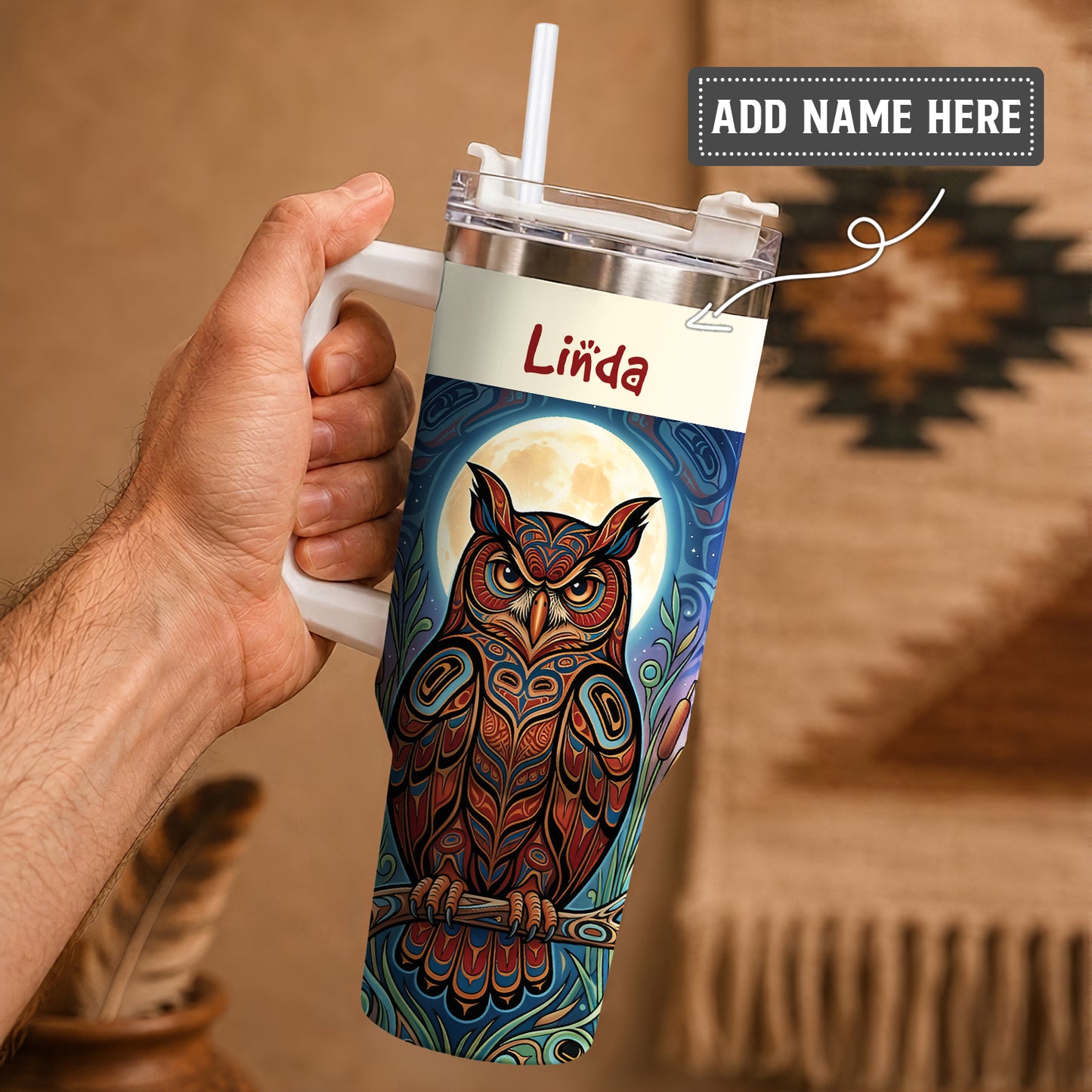 Moonlit Owl Wisdom Personalized Tumbler