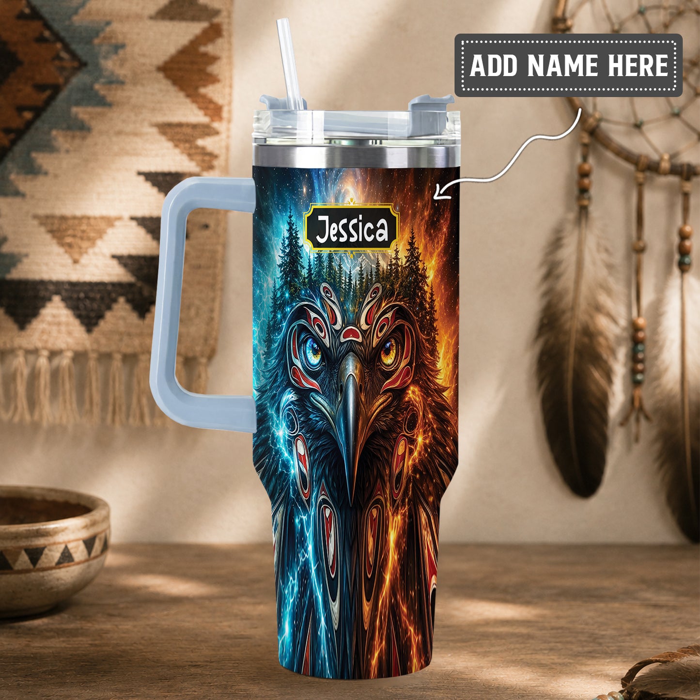 Eagle Fire Ice Personalized Tumbler