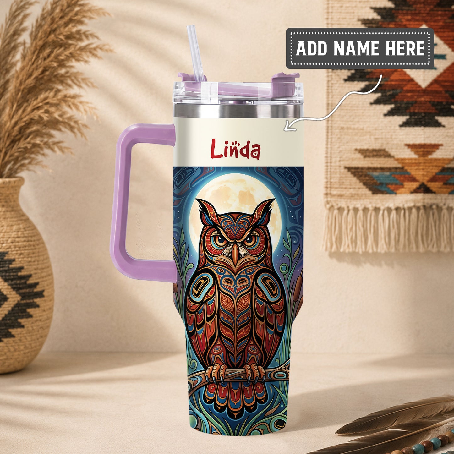 Moonlit Owl Wisdom Personalized Tumbler