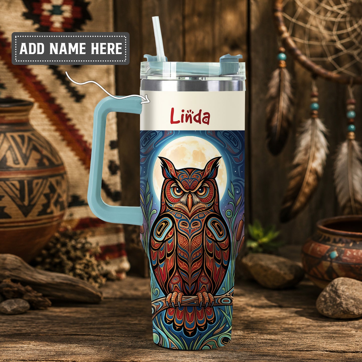 Moonlit Owl Wisdom Personalized Tumbler