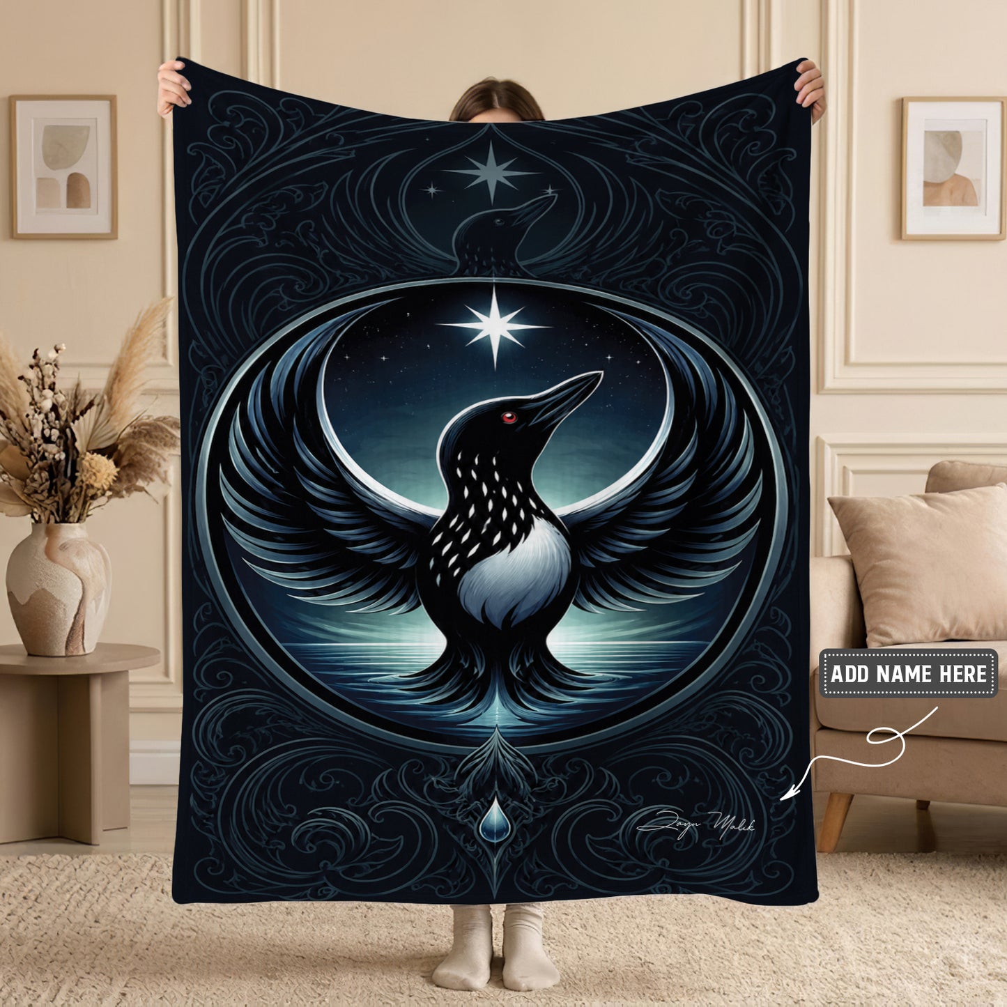 Loon of the Silver Moon Personalized Premium Blanket