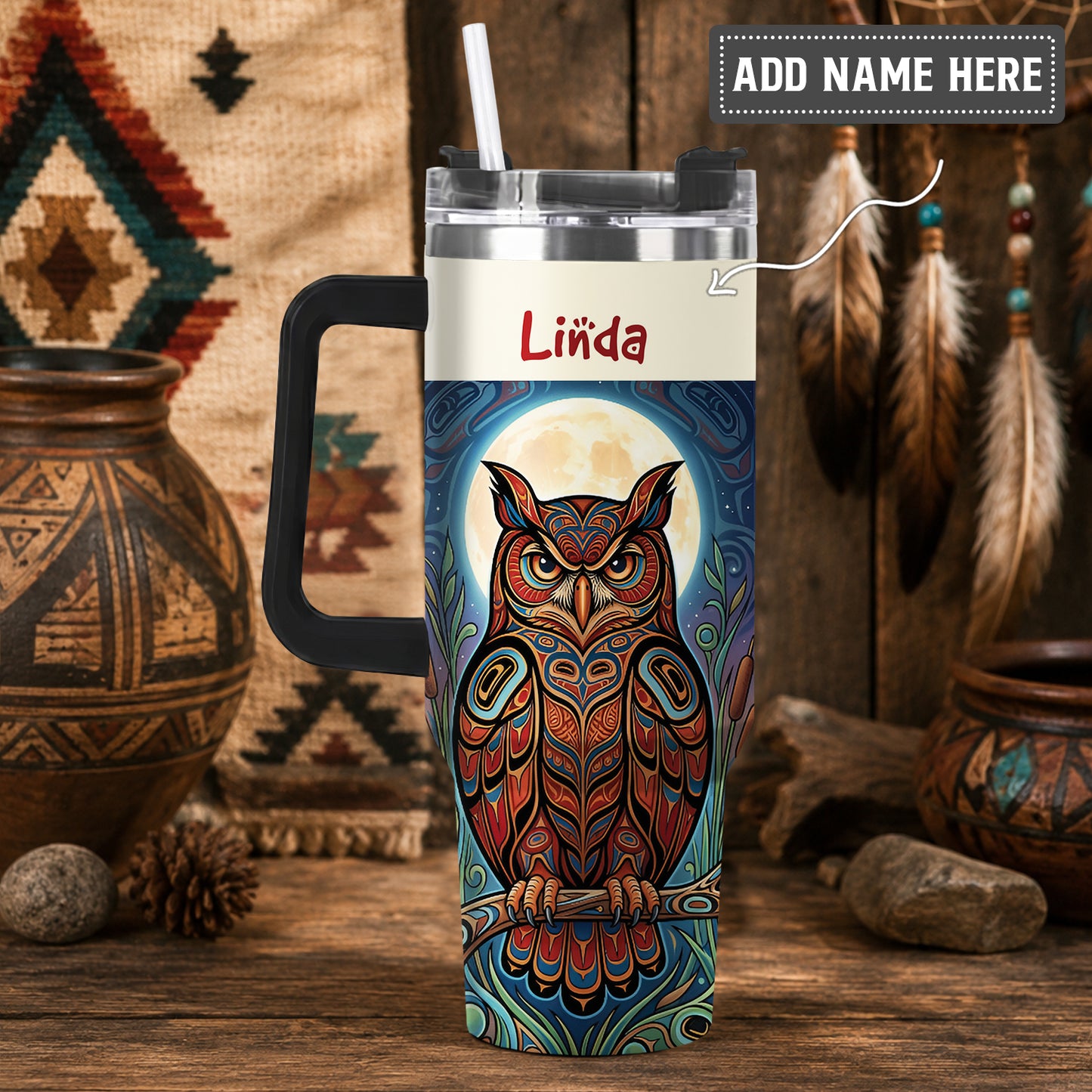Moonlit Owl Wisdom Personalized Tumbler
