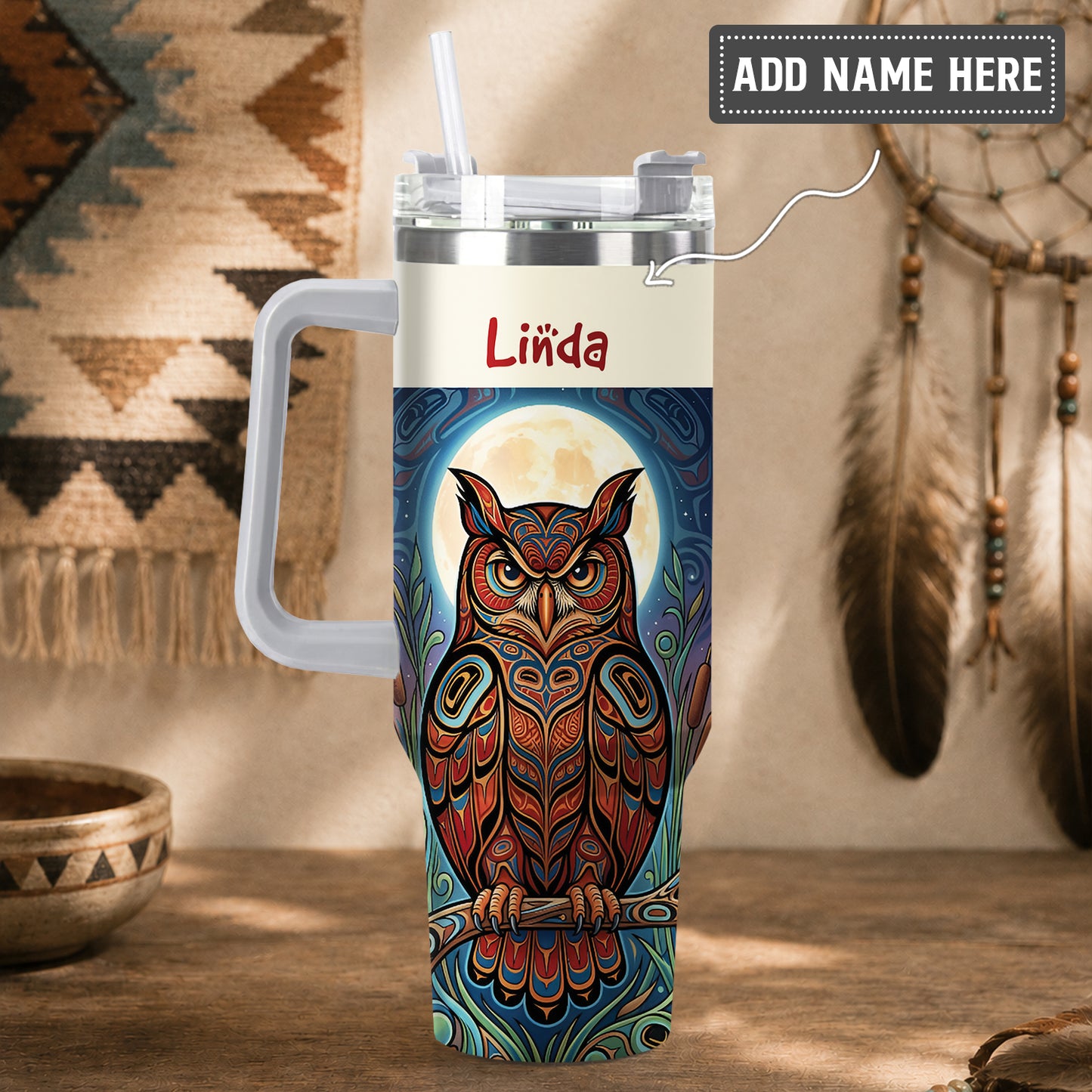 Moonlit Owl Wisdom Personalized Tumbler