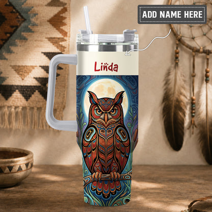 Moonlit Owl Wisdom Personalized Tumbler